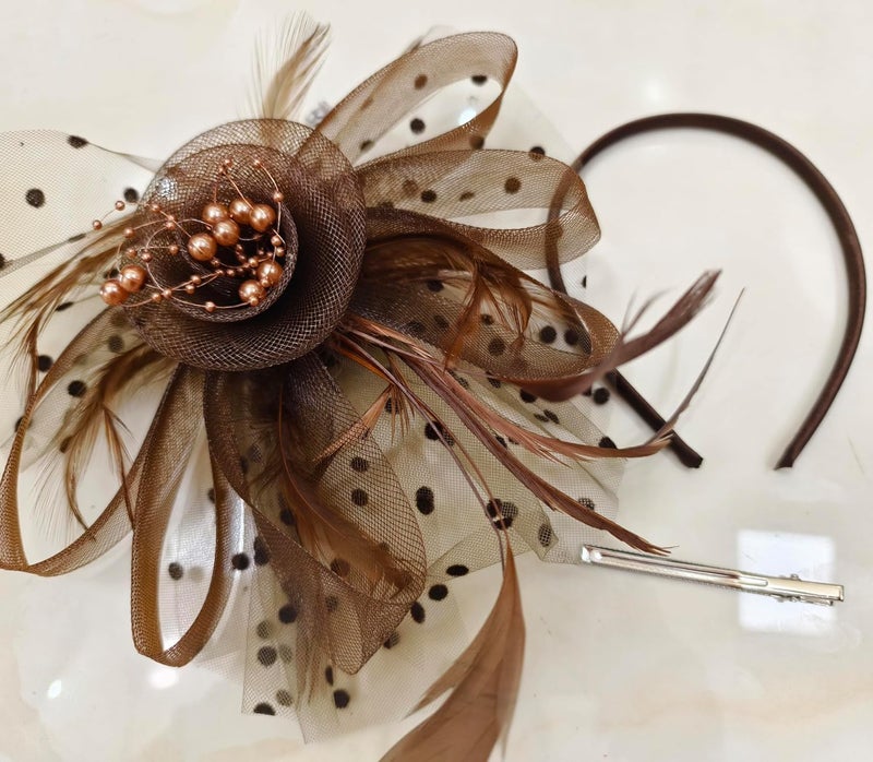 HIWIND Store Fascinators Hat Women Tea Party Headband Flower Cocktail Mesh Feathers Hair Clip Kentucky Derby Hat Wedding - Image 2